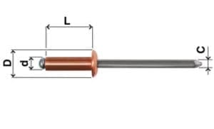 copper pop rivet with measure references